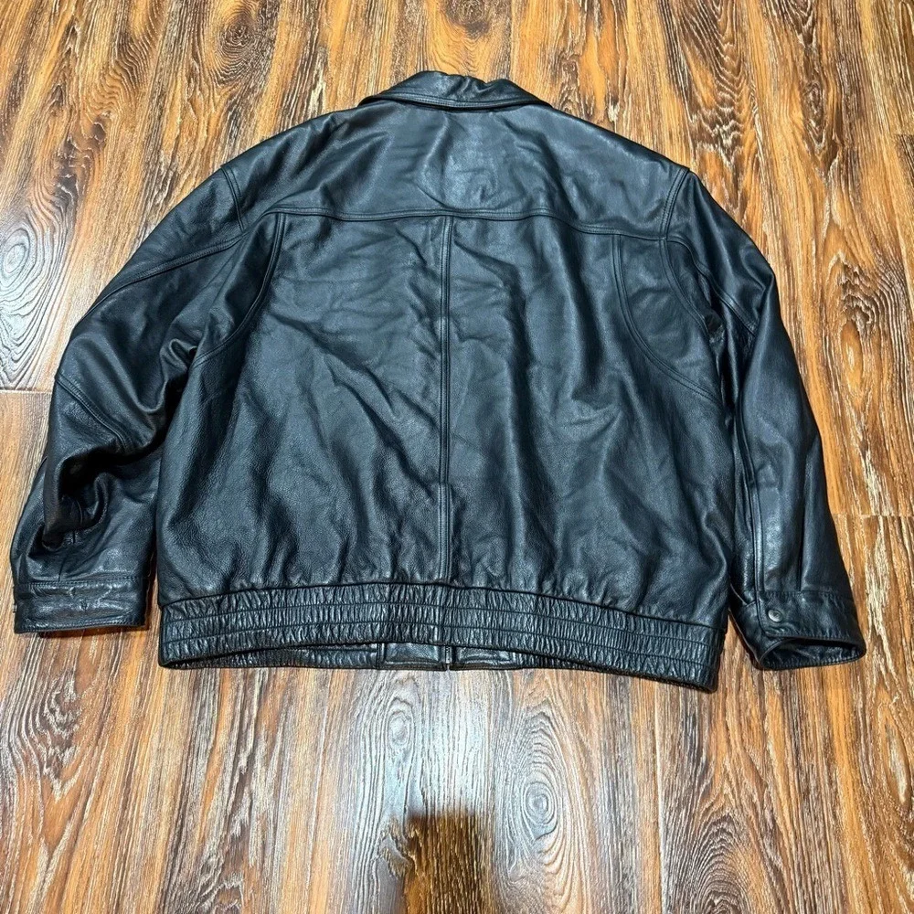 Roundtree &‎ York Mens Black Leather Bomber Jacket XL Full Zip Collared Biker